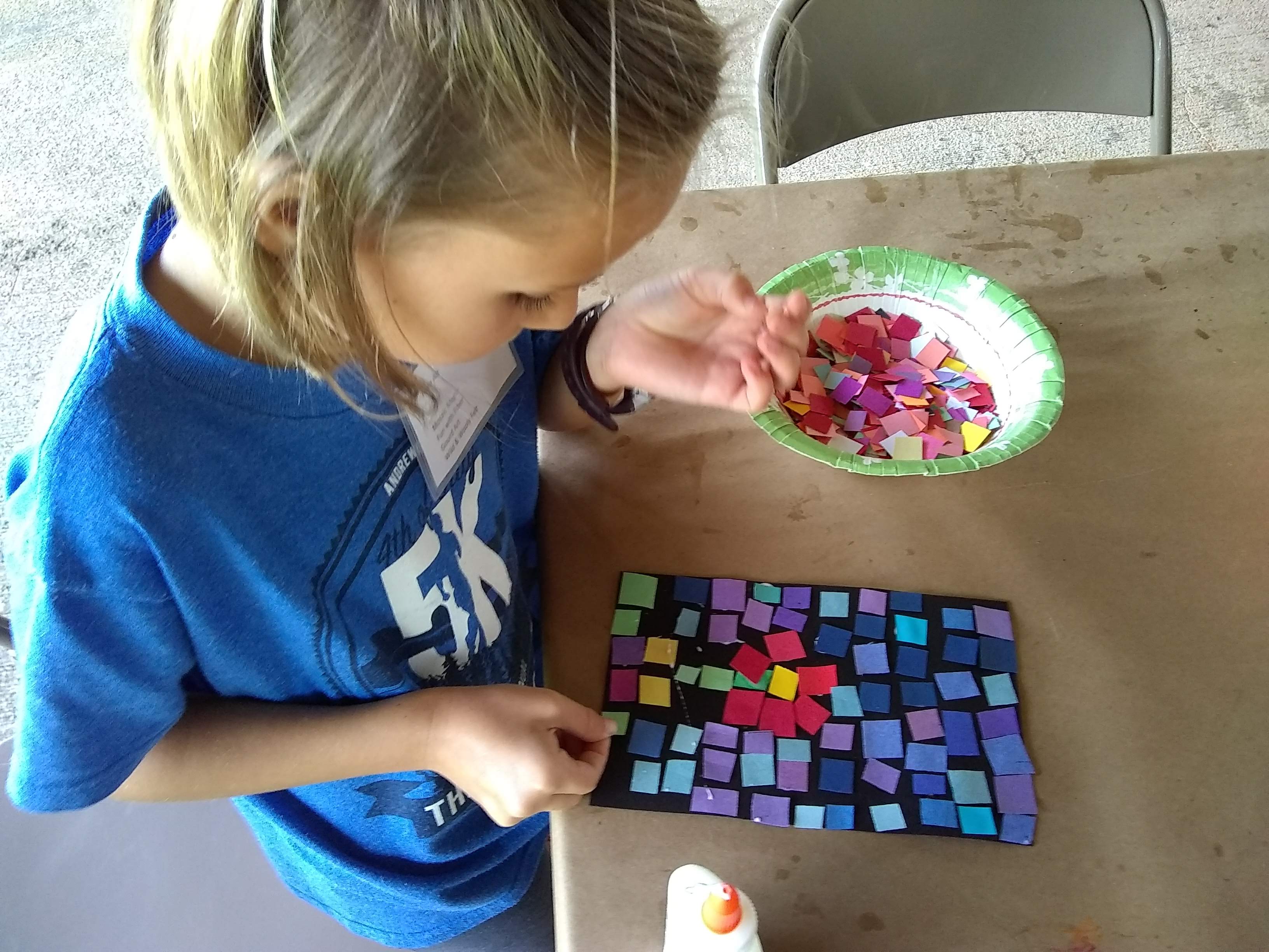 Little Middle student John C Campbell Folk School, with Jeannette Brossart paper mosaic