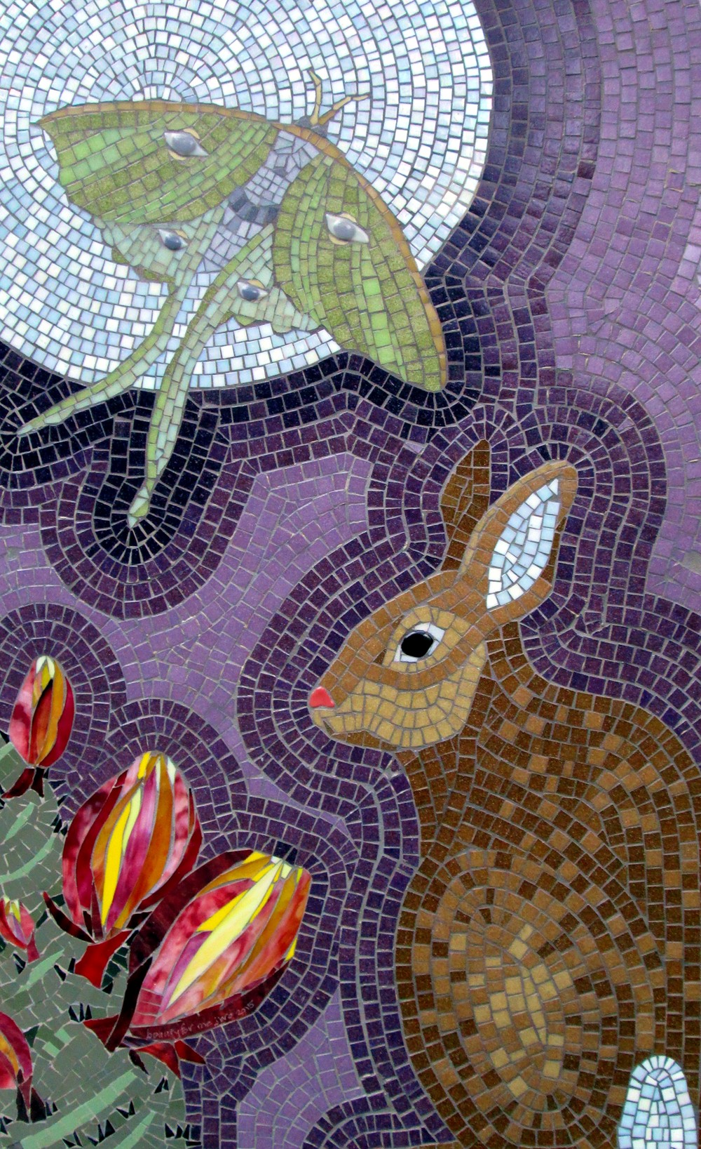 Jeannette Brossart "Beauty For Me" recycled mosaic glass rabbit luna moth